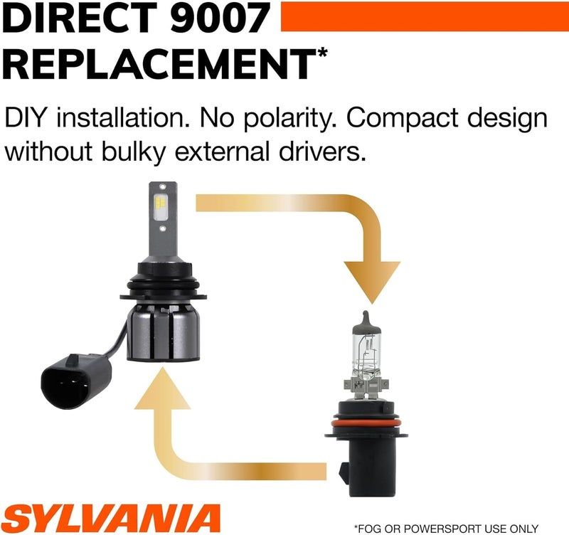Sylvania 9007 مصابيح ضباب LED فائقة للسيارات والشاحنات - لمبات المصابيح الأمامية للرياضات الخارجية - ضوء LED أبيض بارد 6000 كيلفن - أقصى عمر افتراضي - بدون قطبية - ترقية DIY - Image 3
